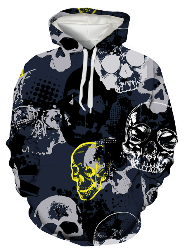  Men's Hoodie Sweatshirt Front Pocket Print Designer Casual Retro Graphic Skull Black Print Hooded Casual Daily Weekend Long Sleeve Clothing Clothes Regular Fit