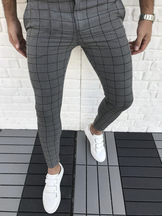  Men's Chinos Trousers Tapered pants Pants Pocket Print Stripe Lattice Windproof Warm Ankle-Length Casual Daily Cotton Blend Stylish Simple Green White Micro-elastic / Spring / Winter