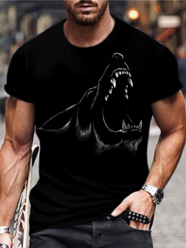  Men's T shirt Tee Designer Summer Short Sleeve Graphic Animal Print Crew Neck Daily Holiday Print Clothing Clothes Designer Casual Big and Tall Black