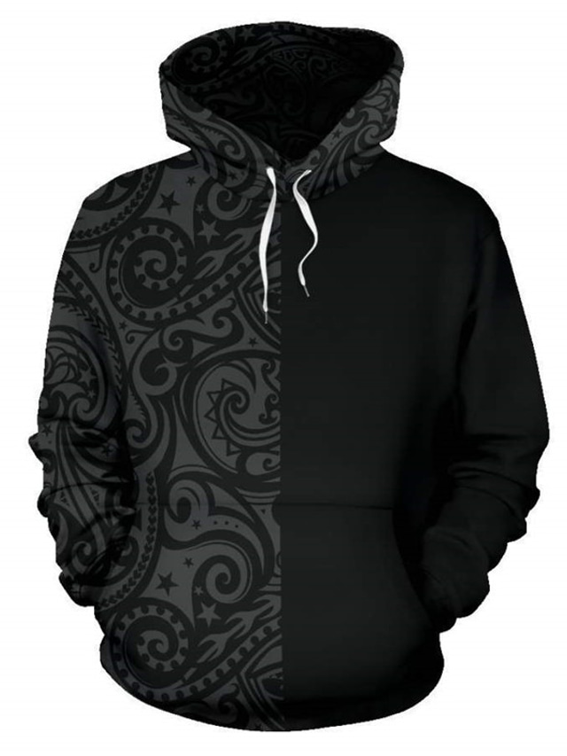  Men's Hoodie Sweatshirt Print Designer Sportswear Casual Graphic Color Block Bohemian Style Black Print Plus Size Hooded Casual Daily Sports Long Sleeve Clothing Clothes Regular Fit