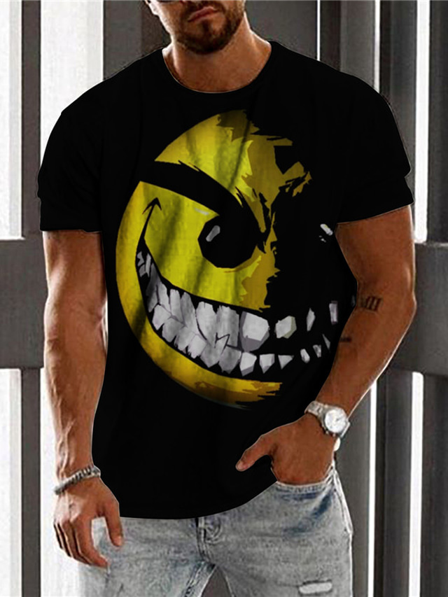  Homme T shirt Tee Design Eté Manches Courtes Graphic Visage Emoji Print Col Ras du Cou du quotidien Vacances Imprimer Vêtements Design Casual Grand et grand Noir