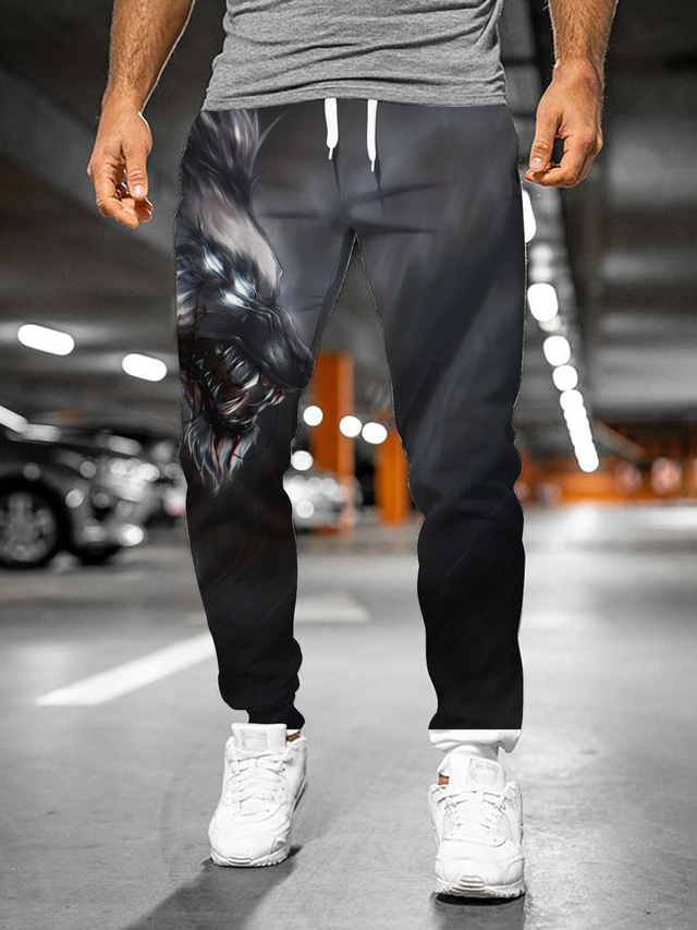  Men's Joggers Pants Sweatpants 3D Print Drawstring Elastic Waist Designer Big and Tall Casual Daily Micro-elastic Comfort Soft Outdoor Graphic Patterned Animal Mid Waist 3D Print Black S M L