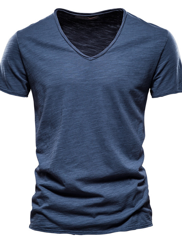  t-shirt herr t-shirt grafisk mönstrad enfärgad v-ringad daglig kortärmad slimmad toppar basic streetwear vit svart ljusgrå / sommar / vår / sommar