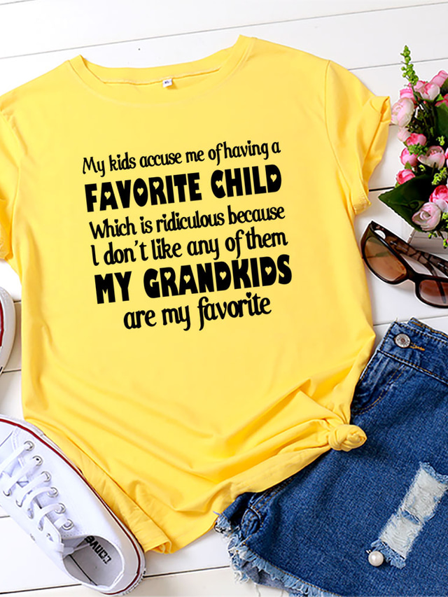  Meine Kinder beschuldigen mich, ein Lieblingskind Frauen lustige Brief T-Shirts Oma lässig Kurzarm T-Shirt Top rot zu haben
