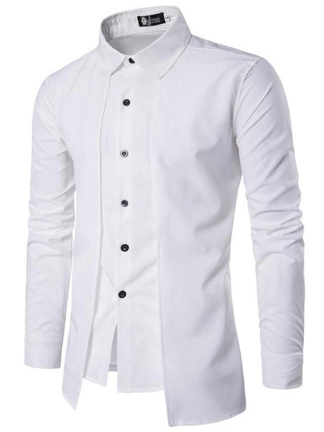  رجالي قميص قميص رسمي لون سادة قبة ياقة مفرودة مناسب للبس اليومي عمل كم طويل قمم قطن كاجوال النمط الصيني أبيض أسود أحمر