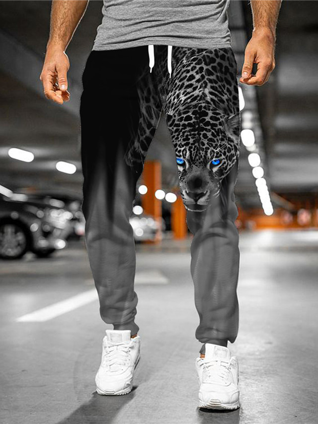  Bărbați Designer  Mare si inalt Joggeri Pantaloni Pantaloni Sport Imprimare 3D Cordon Talie elastică Lungime totală Pantaloni Casual Zilnic Micro-elastic Grafic Leopard Exterior Sport Talie medie Gri