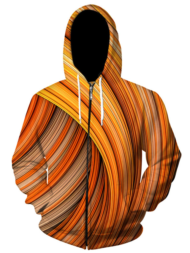  男性用 フルジップパーカー ジャケット ジッパー プリント デザイナー カジュアル 大きくて背が高い グラフィック 幾何学模様 直管形 プリント フード付き 日常 スポーツ 長袖 服装 レギュラー ブルー オレンジ