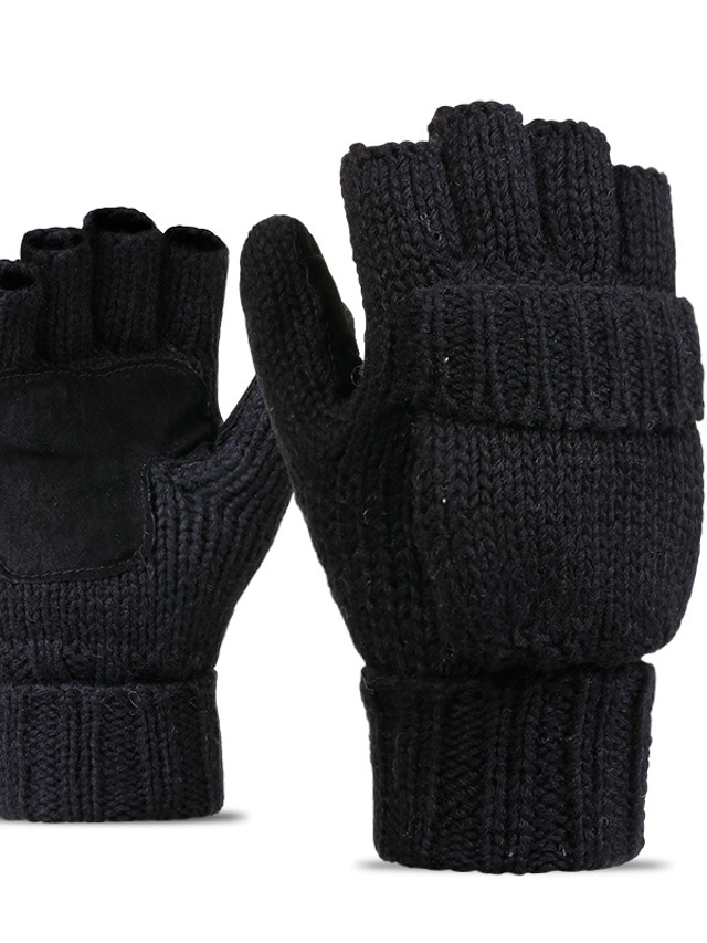  Муж. 1 пара Полупальцами Зимние Шерстяные перчатки Для офиса На открытом воздухе Перчатки Стильные Противоскользящий Однотонный Черный Светло-серый Темно-серый Бежевый