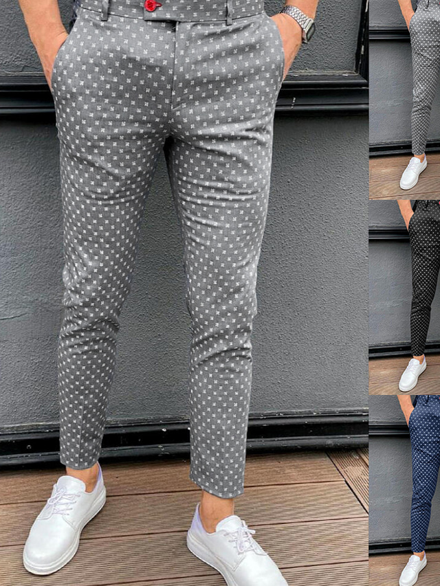  Męskie Garnitury Spodnie Typu Chino Spodnie Kieszeń Klasyczny Punktowy Komfort Na zewnątrz Pełna długość Formalny Biznes Moda miejska Elegancki Czarny Szary