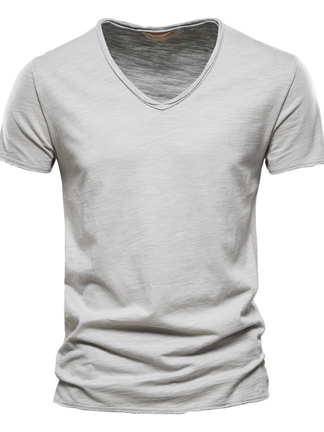  herre t-shirt t-shirt grafisk mønstret ensfarvet v-hals daglig kortærmede slim toppe basic streetwear hvid sort lys grå / sommer / forår / sommer