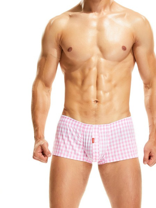  Men's Basic Lattice Boxers Underwear Briefs Underwear Micro-elastic Low Waist 1 PC Blue M