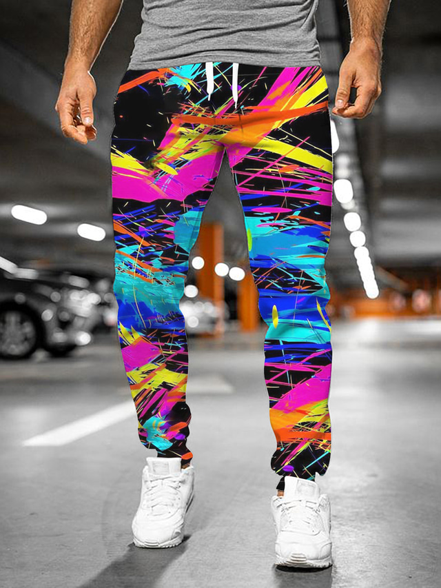  Men's Joggers Pants Sweatpants 3D Print Drawstring Elastic Waist Designer Big and Tall Casual Daily Micro-elastic Outdoor Sports Graphic Patterned Color Block Abstract Mid Waist 3D Print Rainbow S M L