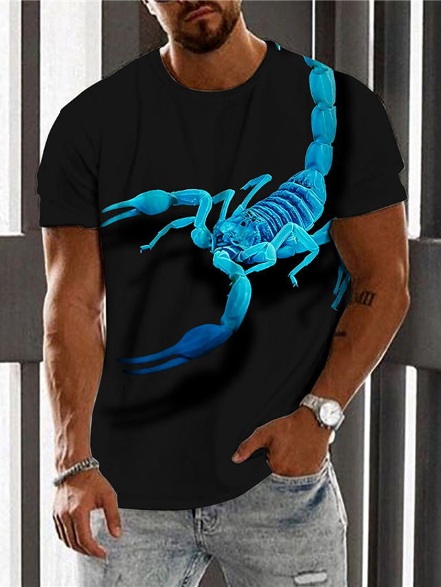  Homme T shirt Tee Design Eté Manches Courtes Graphic Scorpion Print Col Ras du Cou du quotidien Vacances Imprimer Vêtements Design Casual Grand et grand Noir