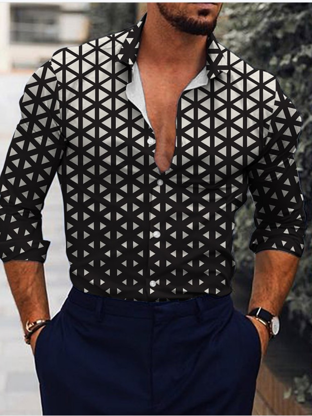  Men's Shirt Crack Turndown Street Casual Button-Down Print Long Sleeve Tops Designer Casual Fashion Comfortable Black / Summer