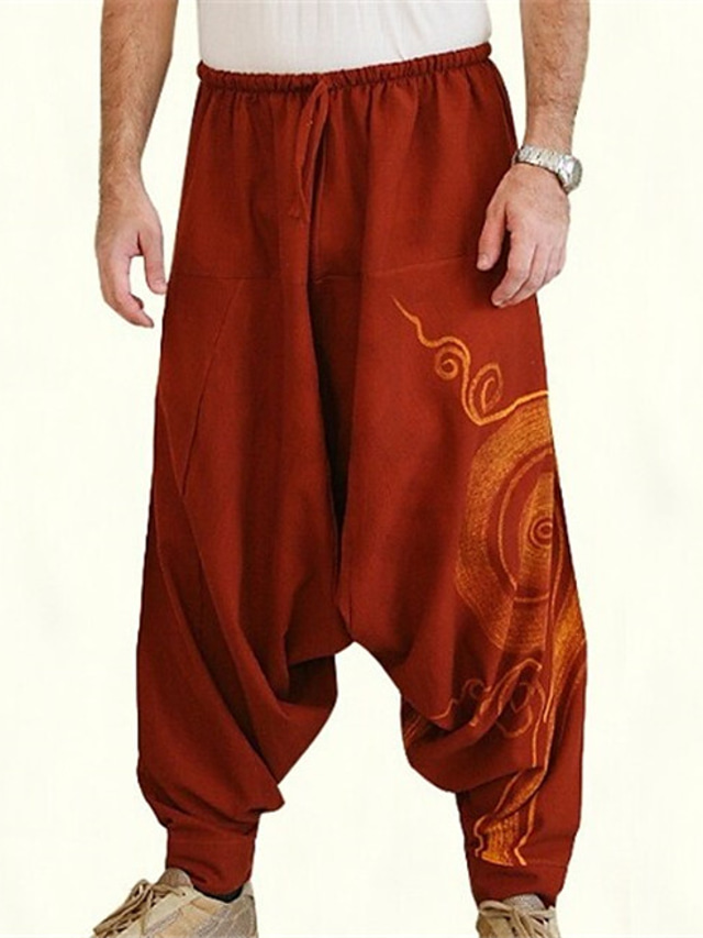  Men's Harem Basic Essential Harlem Pants Solid Colored Mid Waist Black Blue Red M L XL