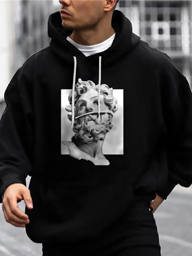  Men's Pullover Hoodie Sweatshirt Print Designer Casual Big and Tall Graphic Graphic Prints Sculpture Print Hooded Daily Sports Long Sleeve Clothing Clothes Regular Fit Black And White White Pink