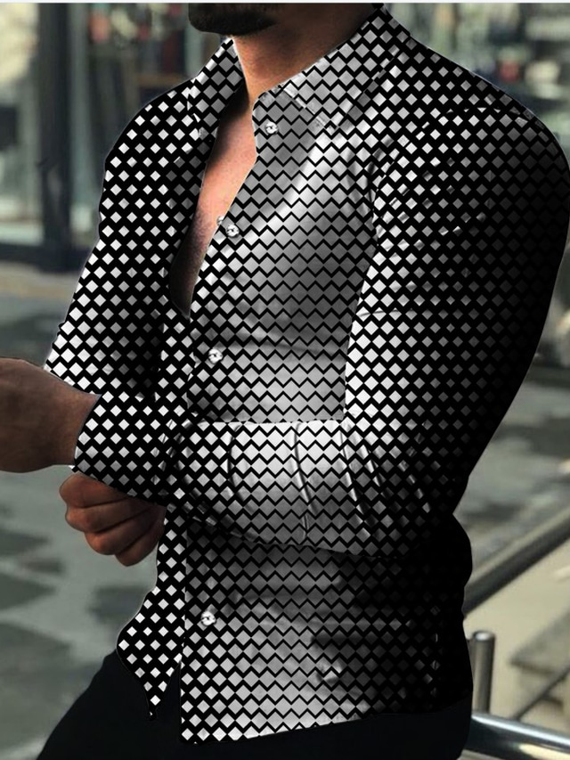  Bărbați Cămașă Grafic Geometric Răsfrânt Negru Verde Militar Bleumarin Mov Maro Imprimeu Zilnic Concediu Manșon Lung Imprimare 3D Buton în jos Îmbrăcăminte Modă Designer Casual Respirabil