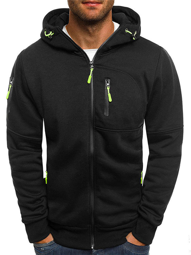  Men's Full Zip Hoodie Sweat Jacket Jacket Tactical Black White Wine Army Green Navy Blue Hooded Solid Color Zipper Casual Fleece Cool Casual Big and Tall Winter Spring &  Fall Clothing Apparel Hoodies