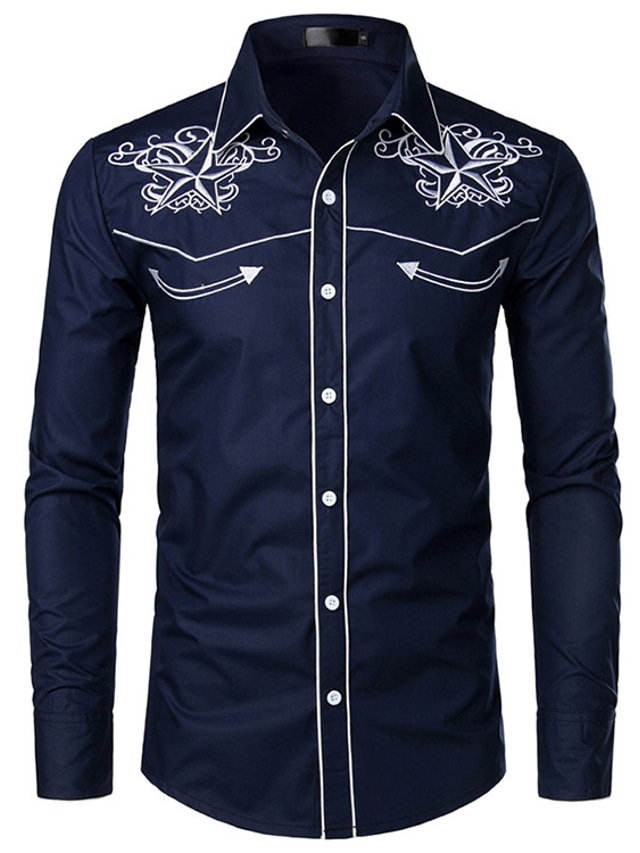  Men's Shirt Graphic Collar Classic Collar Daily Holiday Embroidered Long Sleeve Regular Fit Tops Fashion White Black Navy Blue/Club/Party
