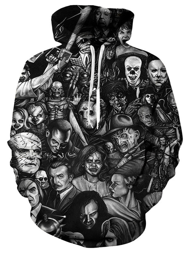  Wishine unisex hoodies 3d digitale print horrorfilm clown sweatshirt pullover top zwart xl schedel tops