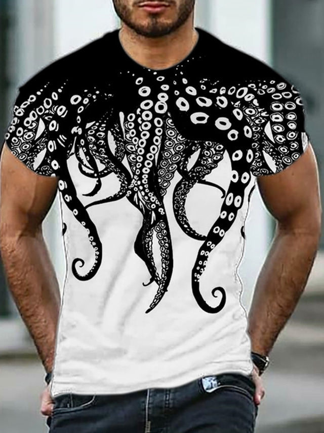  Men's T shirt Tee Designer Casual Classic Summer Short Sleeve Black / White Green Blue Purple Red Graphic Octopus Print Crew Neck Daily Sports Print Clothing Clothes Designer Casual Classic