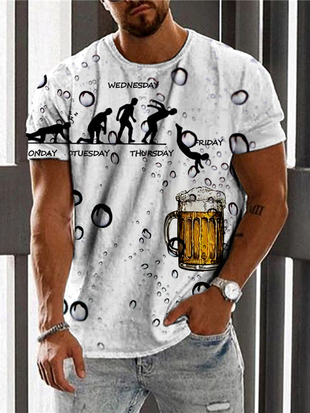  Homens Camiseta Designer Verão Manga Curta Gráfico Cerveja Estampado Gola Redonda Diário Feriado Imprimir Roupas Designer Casual Grande e Alto Branco