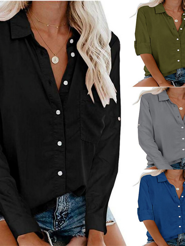  Women's Blouse Shirt Plain Long Sleeve Shirt Collar Business Basic Elegant Top