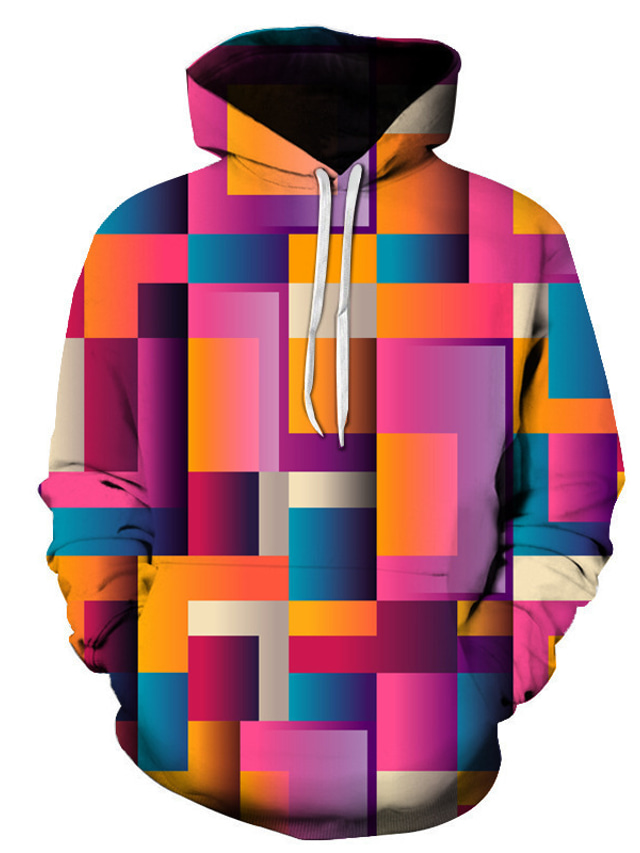  Men's Hoodie Sweatshirt Designer Casual Big and Tall Graphic Geometric Color Block Pink Hooded Casual Daily Holiday Long Sleeve Clothing Clothes Regular Fit