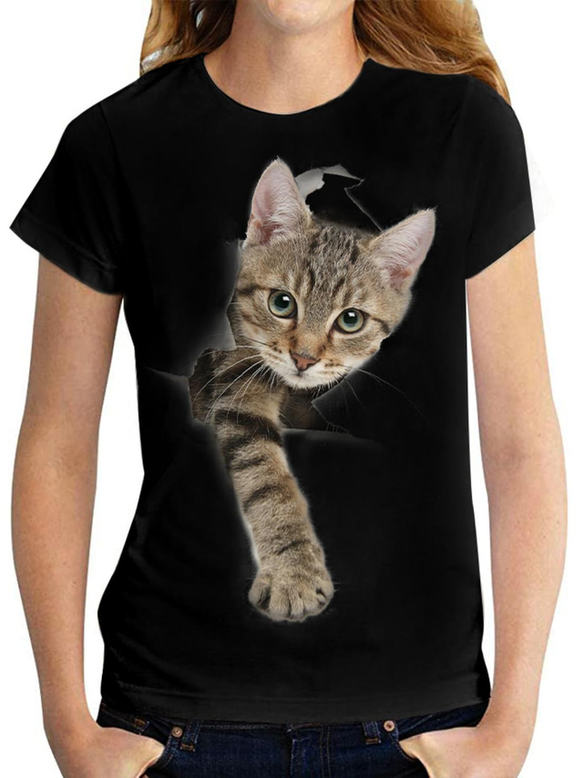 Women's T shirt Tee Designer 3D Print Cat Graphic 3D Design Short ...