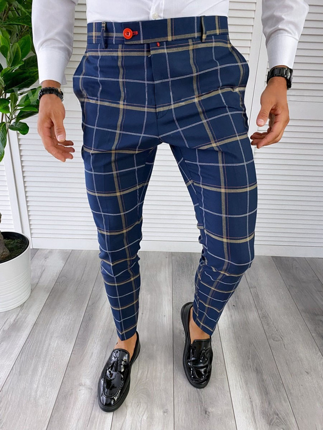  Men's Golf Pant Flat Front with Fashion Plaid Pants Chino Pants Jogger Slim Pants Flat Front Pant Casual Joggers Sweatpants Dark Blue