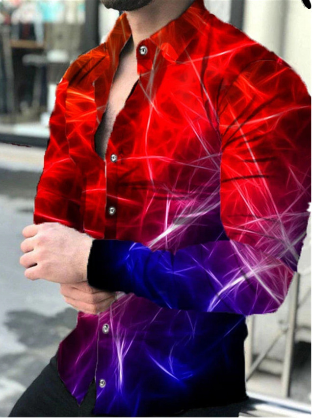  Per uomo Camicia Pop art Gradiente Collo ripiegabile Rosso Con stampe Giornaliero Per eventi Manica lunga Stampa 3D Bottone giù Abbigliamento Di tendenza Originale Informale Traspirante