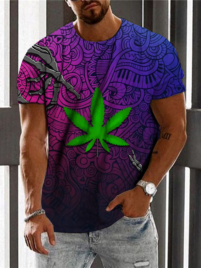  Men's T shirt Tee Designer Summer Short Sleeve Graphic Leaves Print Crew Neck Daily Holiday Print Clothing Clothes Designer Casual Big and Tall Purple