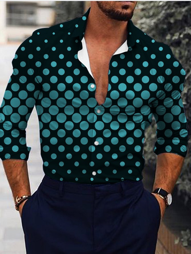  男性用 シャツ プリント 波点 グラフィック 勾配 折襟 日常 祝日 3Dプリント ボタンダウン 長袖 トップの デザイナー カジュアル ファッション 高通気性 ブルー