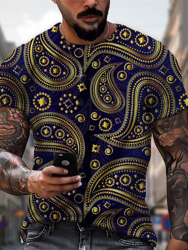  Men's T shirt Tee Designer Summer Short Sleeve Graphic Tribal Print Crew Neck Street Daily Print Clothing Clothes Designer Casual Big and Tall Blue