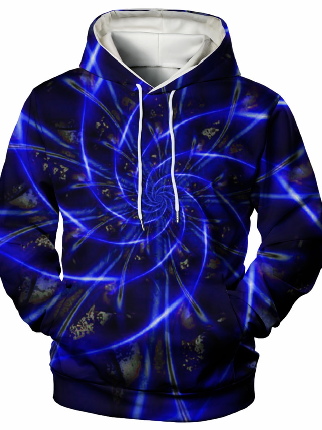  男性用 フーディースウェットシャツ デザイナー カジュアル グラフィック 3D印刷 直管形 ブルー プリント プラスサイズ フード付き カジュアル 日常 週末 長袖 服装 レギュラー