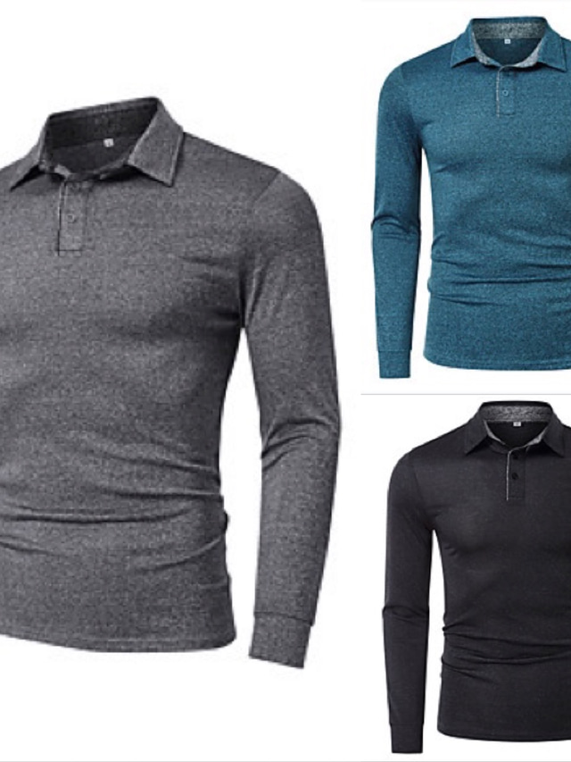  heren golfshirt t-shirt effen kleur button-down casual tops met lange mouwen eenvoudige formele mode