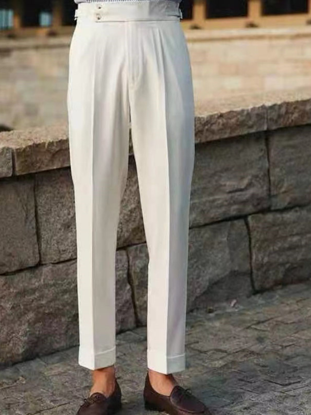  Men's Dress Pants Pants Pocket Solid Color Breathable Outdoor Full Length Business Casual Trousers White Black Micro-elastic / Summer