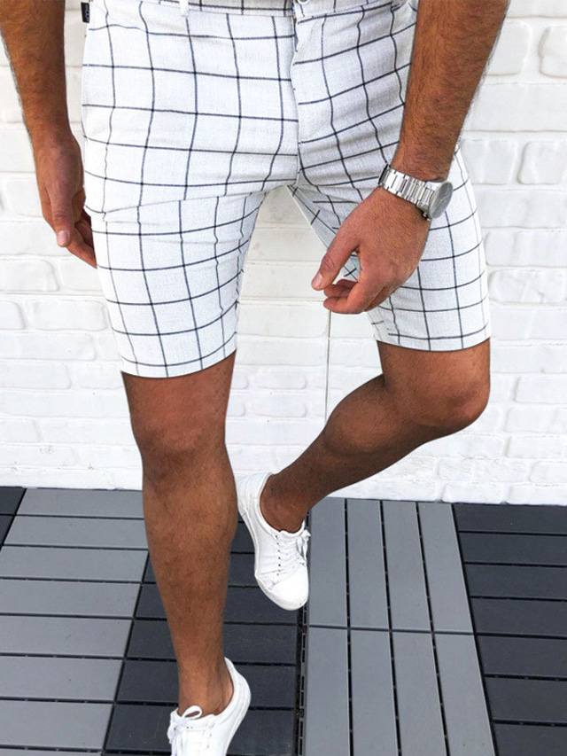  Men's Chino Shorts Zipper Stylish Casual / Sporty Casual Daily Micro-elastic Cotton Blend Breathable Lightweight Outdoor Lattice Mid Waist White Black Light gray M L XL