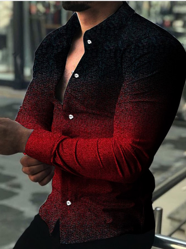  Herre Skjorte Grafisk Hældning Aftæpning Vin Gul Rød Blå Grøn Trykt mønster Daglig Ferie Langærmet 3D-udskrivning Knap ned Tøj Mode Designer Afslappet Åndbart