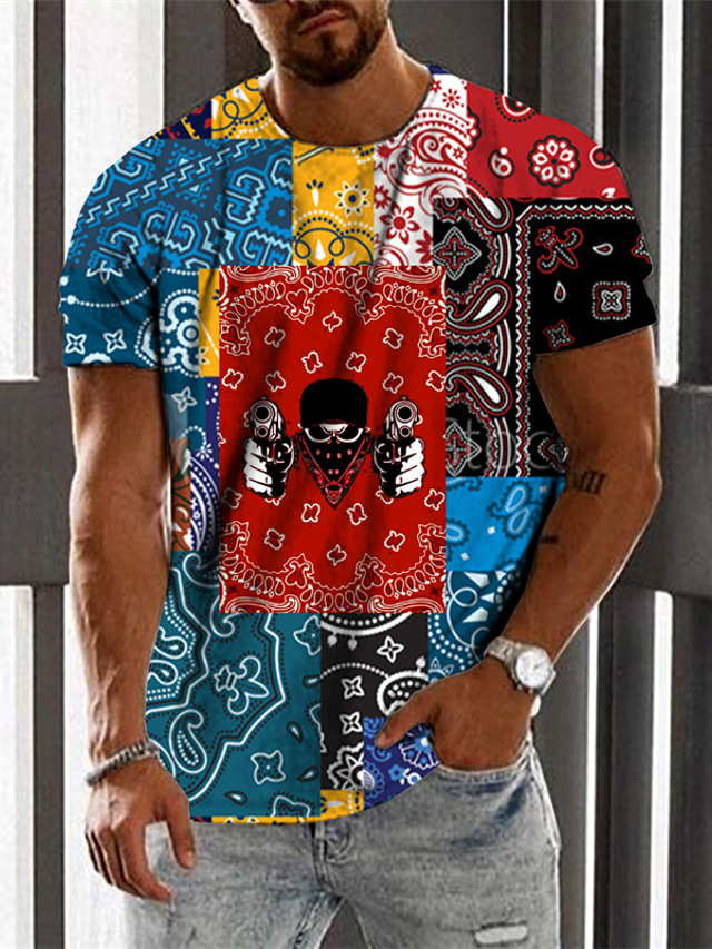  Homens Camiseta Designer Verão Manga Curta Gráfico Pistola Estampado Gola Redonda Rua Diário Imprimir Roupas Designer Casual Grande e Alto Azul