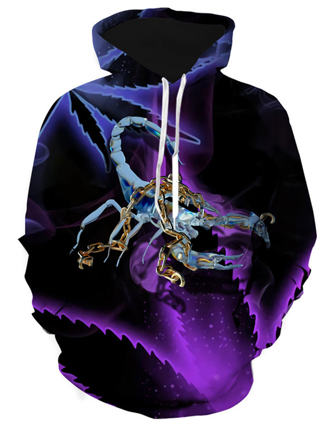  Men's Hoodie Sweatshirt Print Designer Casual Big and Tall Graphic Graphic Prints Scorpion Purple Print Hooded Daily Sports Long Sleeve Clothing Clothes Regular Fit