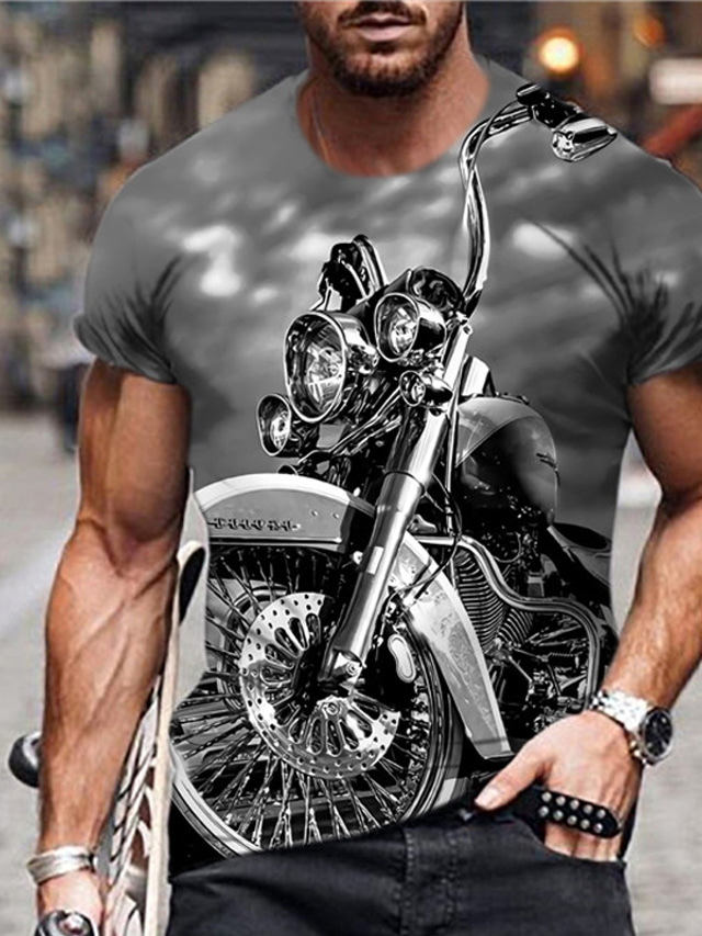  Men's T shirt Tee Designer Summer Short Sleeve Gray Army Green Navy Blue Graphic Motorcycle Print Crew Neck Street Daily Print Clothing Clothes Designer Casual Big and Tall