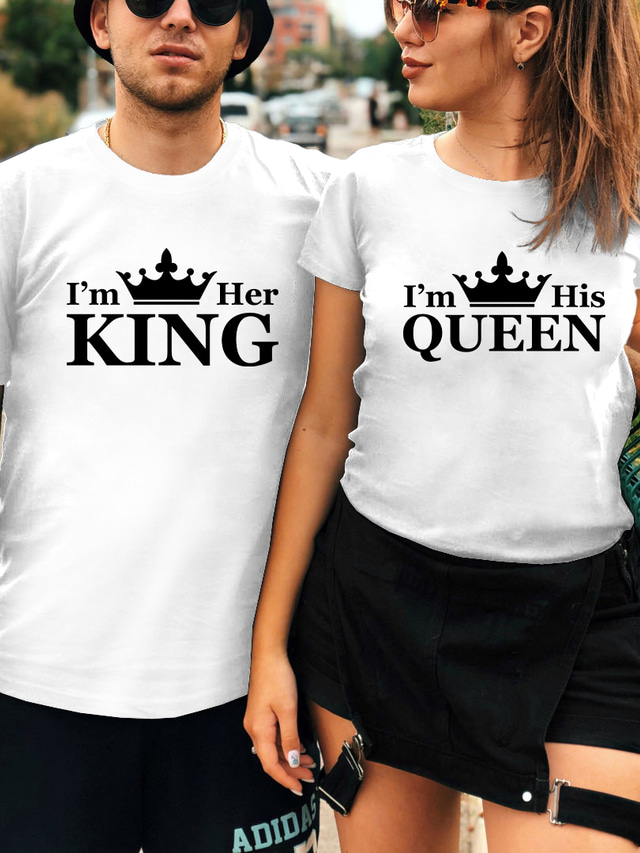  Women's Matching Tops T shirt Tee Designer Hot Stamping Graphic Design Short Sleeve Round Neck Casual Valentine's Day Print Clothing Clothes Designer Basic White Black Yellow