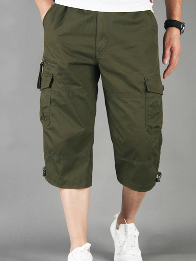  Herr Cargo-shorts Flera fickor Rakt ben Slät Andningsfunktion Utomhus Vadlängd Ledigt Dagligen Bomull Streetwear Stylish Svart Armégrön