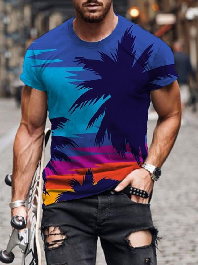  Herr T-shirt Designer Lättvikt Ledigt Sommar Kortärmad A Löv Tryck Rund hals Ledigt Dagligen 3D-utskrift Kläder Kläder 1 st Designer Lättvikt Ledigt