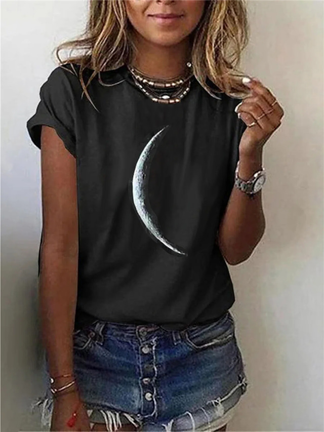  女性用 Tシャツ デザイナー 熱間鍛造 ギャラクシー デザイン 半袖 ラウンドネック カジュアル 日常 服装 デザイナー ベーシック ブラック