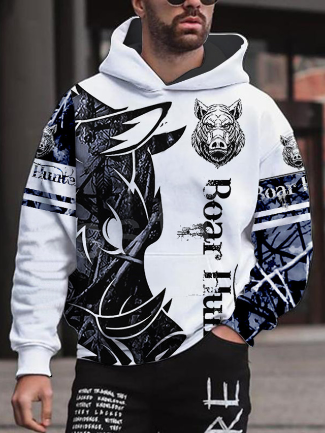  Homme Graphic Animal Sweat à capuche Sweats à Capuche Sweat-shirt Sweat à capuche manche longue Sweat à capuche Capuche Vêtement de rue 3D effet Sport & Loisir du quotidien Noir et Blanc Kaki clair.