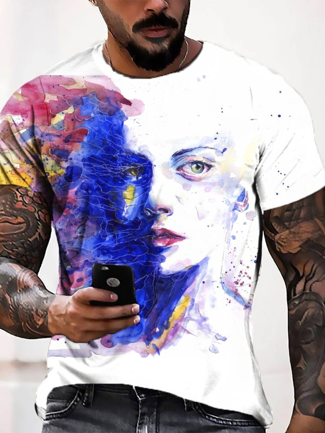  Herre T-shirt T-Shirts Designer Mode Sej Sommer Kortærmet Blå Grafisk Trykt mønster Rund hals Afslappet Daglig 3D-udskrivning Tøj Tøj Designer Mode Sej
