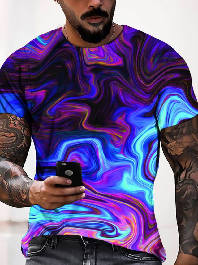  Men's T shirt Tee Tee Designer Fashion Cool Summer Short Sleeve Blue Graphic Print Round Neck Casual Daily 3D Print Clothing Clothes Designer Fashion Cool
