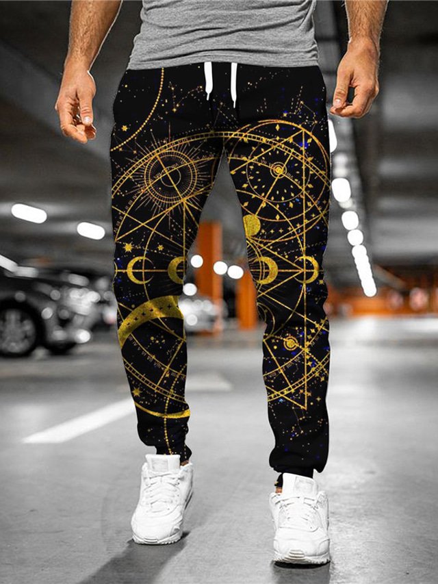  Men's Joggers Pants Sweatpants 3D Print Elastic Drawstring Design Designer Big and Tall Daily Leisure Sports Micro-elastic Breathable Soft Outdoor Graphic Patterned Star Moon Mid Waist 3D Print Black